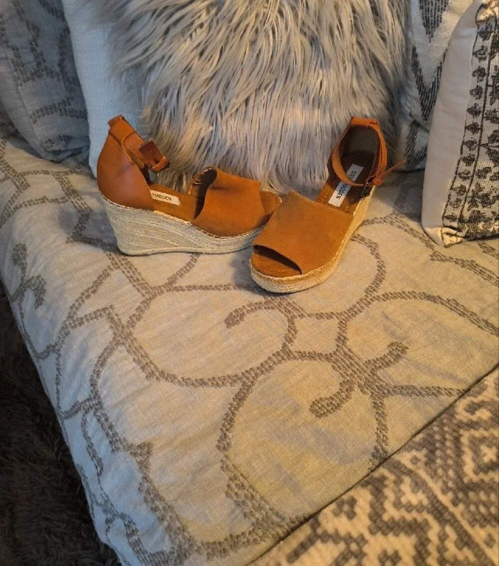 Steve Madden Copper Suede Espadrille Wedge Sandals with Ankle Strap
